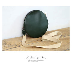 Cute Round LEATHER Small Side Bag Coffee WOMEN Circle SHOULDER BAG Small Crossbody Purse FOR WOMEN