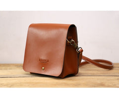 Cute Brown LEATHER Square Side Bag Handmade WOMEN Phone Crossbody BAG Purse FOR WOMEN