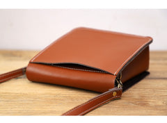 Cute Brown LEATHER Square Side Bag Handmade WOMEN Phone Crossbody BAG Purse FOR WOMEN