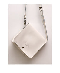 Cute White LEATHER Square Side Bag Handmade WOMEN Phone Crossbody BAG Purse FOR WOMEN