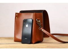 Cute Brown LEATHER Square Side Bag Handmade WOMEN Phone Crossbody BAG Purse FOR WOMEN