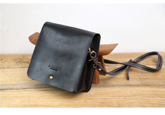 Cute Black LEATHER Square Side Bag Handmade WOMEN Phone Crossbody BAG Purse FOR WOMEN