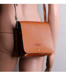 Cute Brown LEATHER Square Side Bag Handmade WOMEN Phone Crossbody BAG Purse FOR WOMEN