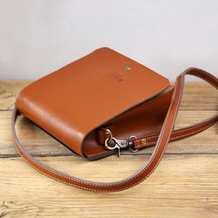 Cute Brown LEATHER Square Side Bag Handmade WOMEN Phone Crossbody BAG Purse FOR WOMEN