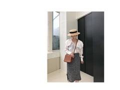 Cute Brown LEATHER Square Side Bag Handmade WOMEN Phone Crossbody BAG Purse FOR WOMEN