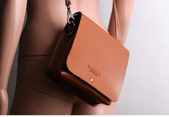 Cute Brown LEATHER Square Side Bag Handmade WOMEN Phone Crossbody BAG Purse FOR WOMEN