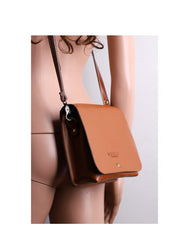 Cute Brown LEATHER Square Side Bag Handmade WOMEN Phone Crossbody BAG Purse FOR WOMEN