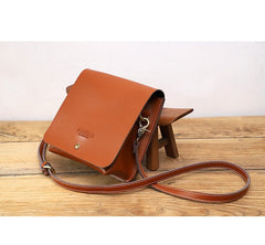 Cute Brown LEATHER Square Side Bag Handmade WOMEN Phone Crossbody BAG Purse FOR WOMEN