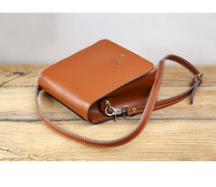 Cute Brown LEATHER Square Side Bag Handmade WOMEN Phone Crossbody BAG Purse FOR WOMEN