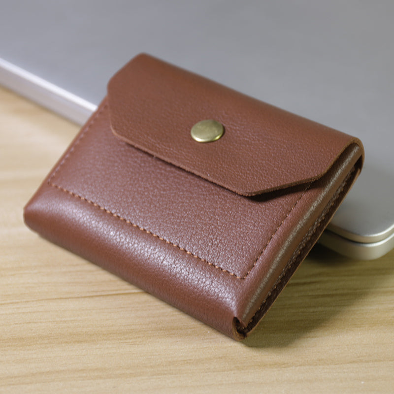 Cute Women Brown Leather Billfold Card Wallet Coin Wallets Mini Change Wallets For Women