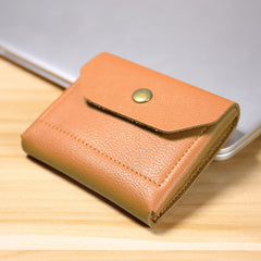 Cute Women Tan Leather Billfold Card Wallet Coin Wallets Mini Change Wallets For Women