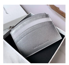 Cute Women Silver Leather Card Holder Small Card Wallet Minimalist Credit Card Holders For Women