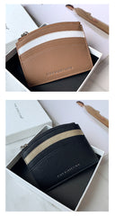Cute Women Khaki Leather Card Holder Small Card Wallet Minimalist Credit Card Holders For Women