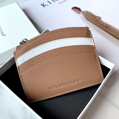 Cute Women Khaki Leather Card Holder Small Card Wallet Minimalist Credit Card Holders For Women