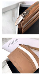 Cute Women Khaki Leather Card Holder Small Card Wallet Minimalist Credit Card Holders For Women