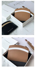 Cute Women Khaki Leather Card Holder Small Card Wallet Minimalist Credit Card Holders For Women