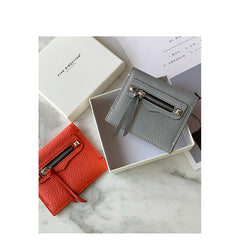 Cute Women Orange Leather Card Holders Slim Card Wallet Orange Bifold Credit Card Holder For Women
