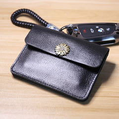 Cute Women Tan Leather Mini Card Wallet Sunflower Coin Wallets Slim Change Wallets For Women