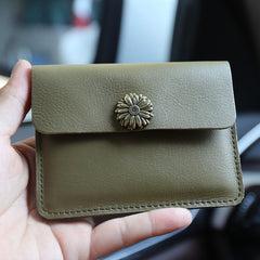 Cute Women Green Leather Mini Card Wallet Sunflower Coin Wallets Slim Change Wallets For Women