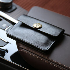 Cute Women Black Leather Mini Card Wallet Sunflower Coin Wallets Slim Change Wallets For Women