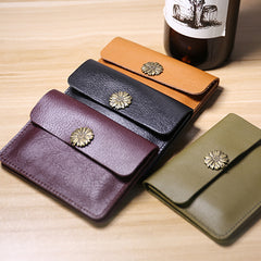 Cute Women Black Leather Mini Card Wallet Sunflower Coin Wallets Slim Change Wallets For Women