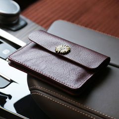 Cute Women Black Leather Mini Card Wallet Sunflower Coin Wallets Slim Change Wallets For Women