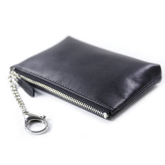Cute Women Black Leather Mini Zip Billfold Wallet with Keychain Coin Wallet Small Zip Change Wallet For Women
