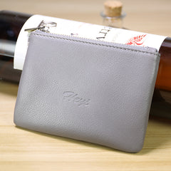 Cute Women Gray Leather Mini Zip Coin Wallet Change Wallet Zipper Change Wallet For Women