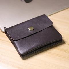 Cute Women Dark Coffee Leather Mini Zip Coin Wallets Change Wallets Slim Billfold Wallet For Women