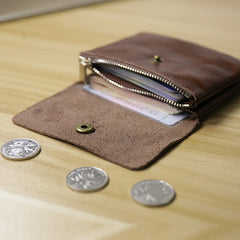 Cute Women Dark Coffee Leather Mini Zip Coin Wallets Change Wallets Slim Billfold Wallet For Women