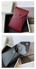 Cute Women Red Leather Slim Key Wallet Keychain with Wallet Coin Change Wallet For Women
