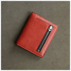 Cute Women Rose Red Leather Small Bifold Wallet Billfold Wallet with Coin Pocket For Women
