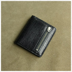 Cute Women Dark Blue Leather Small Bifold Wallet Billfold Wallet with Coin Pocket For Women