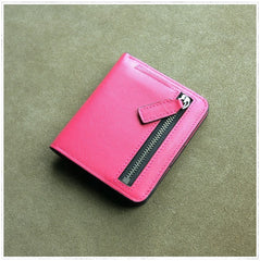 Cute Women Red Leather Small Bifold Wallet Billfold Wallet with Coin Pocket For Women