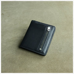 Cute Women Black Leather Small Bifold Wallet Billfold Wallet with Coin Pocket For Women