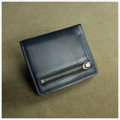 Cute Women Black Blue Leather Small Bifold Wallet Billfold Wallet with Coin Pocket For Women