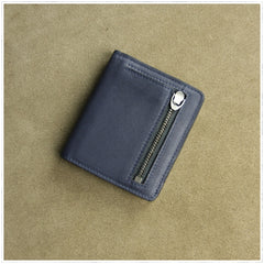 Cute Women Dark Blue Leather Small Bifold Wallet Billfold Wallet with Coin Pocket For Women