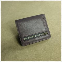 Cute Women Dark Blue Leather Small Bifold Wallet Billfold Wallet with Coin Pocket For Women