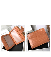 Cute Women Orange Vegan Leather Small Card Holder Crocodile Pattern Card Wallets Slim Card Holders Credit Card Holder For Women