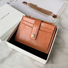 Cute Women Orange Vegan Leather Small Card Holder Crocodile Pattern Card Wallets Slim Card Holders Credit Card Holder For Women