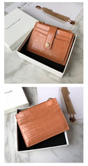 Cute Women Orange Vegan Leather Small Card Holder Crocodile Pattern Card Wallets Slim Card Holders Credit Card Holder For Women