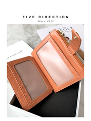 Cute Women Orange Vegan Leather Small Card Holder Crocodile Pattern Card Wallets Slim Card Holders Credit Card Holder For Women