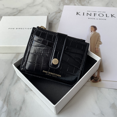 Cute Women Orange Vegan Leather Small Card Holder Crocodile Pattern Card Wallets Slim Card Holders Credit Card Holder For Women