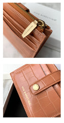 Cute Women Orange Vegan Leather Small Card Holder Crocodile Pattern Card Wallets Slim Card Holders Credit Card Holder For Women