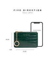 Cute Women Brick Red Vegan Leather Card Holder Wallet with KeyChain Crocodile Pattern Card Wallet Zip Coin Change Wallet For Women