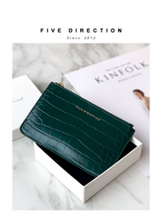 Cute Women Black Vegan Leather Card Holder Wallet with KeyChain Crocodile Pattern Card Wallet Zip Coin Change Wallet For Women