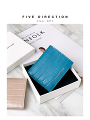 Cute Women Black Vegan Leather Small Billfold Wallet Card Holder Crocodile Pattern Slim Card Wallets For Women