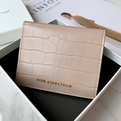 Cute Women Black Vegan Leather Small Billfold Wallet Card Holder Crocodile Pattern Slim Card Wallets For Women