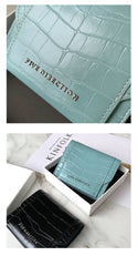 Cute Women Black Vegan Leather Small Billfold Wallet Card Holder Crocodile Pattern Slim Card Wallets For Women
