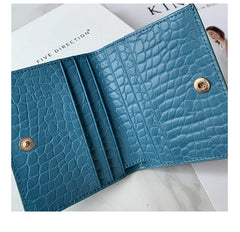 Cute Women Black Vegan Leather Small Billfold Wallet Card Holder Crocodile Pattern Slim Card Wallets For Women